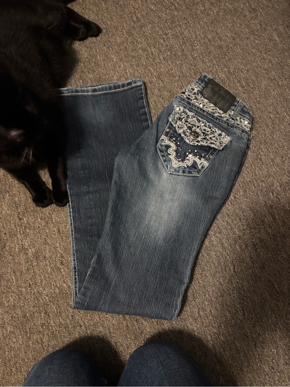 Soundgirl Dark Blue Boot Cut Jeans with Embellished Back Pockets